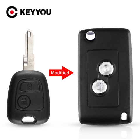 KEYYOU-carcasa en blanco para llave de coche, 2 botones, abatible, modificado, para Citroen C1, C2, C3, Xsara Picasso, Peugeot 206, 306, 307, 406 ► Foto 1/6