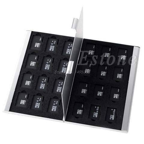 Caja de almacenamiento de tarjeta de memoria de aluminio plateado para 24 tarjetas Micro SD TF, venta al por mayor y envío directo ► Foto 1/6