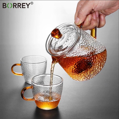 Tetera de vidrio borosilicato de BORREY, tetera de vidrio resistente al calor, estufa de Gas, hervidor de flores, juego de té kungfú chino con filtro ► Foto 1/6