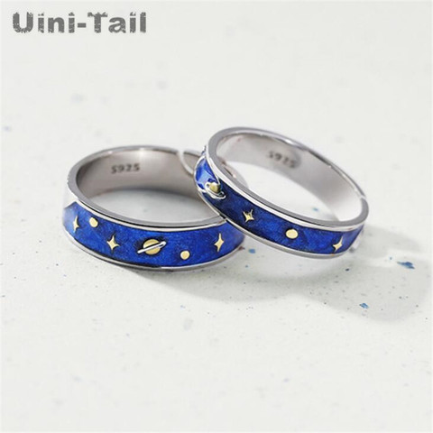 Uini-cola gran oferta nueva plata de ley 925 universo planeta par anillo simple de la personalidad de moda de alta calidad ED828 ► Foto 1/5