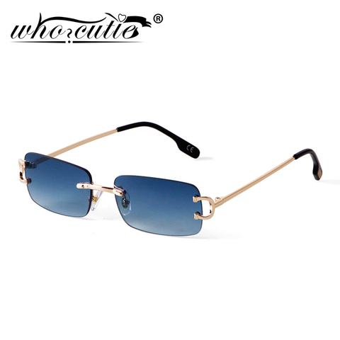 Azul sin montura de gafas de sol hombres 2022 diseño de marca de moda de Metal cuadrado lentes de sol para dama lente sin marco UV400 ► Foto 1/6