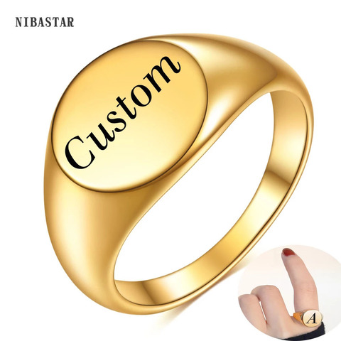 NIBASTAR-anillo de oro personalizado con letras para hombre y mujer, anillos personalizados con grabado artesanal, conciso, aniversario romántico, regalos de joyería ► Foto 1/1