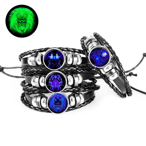 Pulsera de cuero con signo del zodiaco de 12 constelaciones para hombre y mujer, pulseras tejidas, accesorios de joyería de moda, regalos, Dropshipping ► Foto 1/6