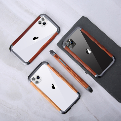 Lujosa carcasa Retro de aluminio y madera a prueba de golpes para Apple Iphone 12 Pro MAX 11 X XS MAX XR, protección contra registro de Metal ► Foto 1/5