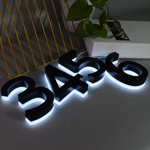 Números de Casa de LED NEGRO para letras A/B/C 0/9, placa de puerta del Hotel impermeable para exteriores, logotipo personalizado, señal de dirección ► Foto 1/6