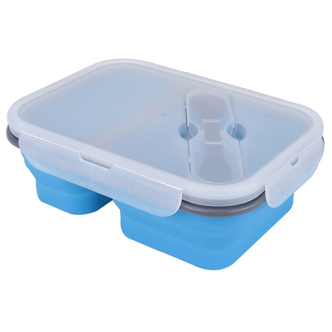 Fiambrera de silicona contenedor de almacenamiento de alimentos plegable cajas para adultos niños, 2 compartimentos, microondas y congelador, libre de BPA ► Foto 1/3