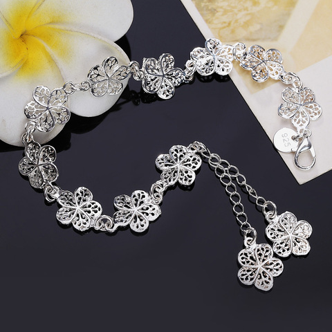 925 Venta caliente pulsera de plata hermosas flores para las mujeres clásico alta calidad venta al por mayor de joyería moda JSH-lh013 ► Foto 1/4