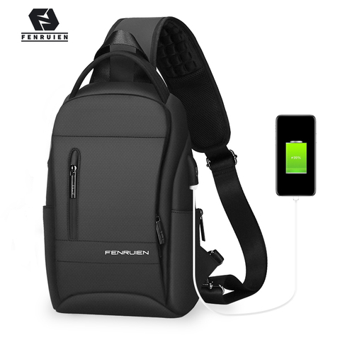 Fenruien-Bolso cruzado multifunción para hombre, bolsa de pecho con carga USB, repelente al agua, para viaje corto ► Foto 1/6