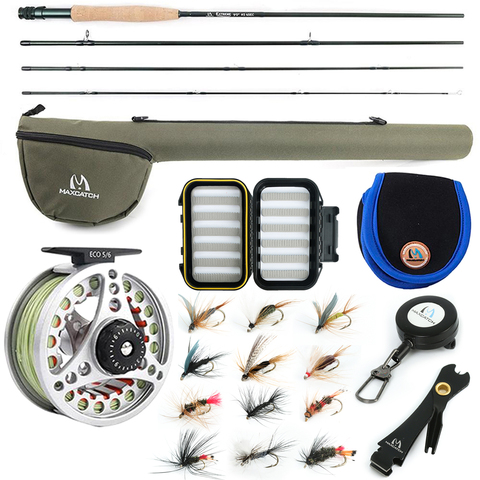 Maximumcatch 5WT pesca Combo 9FT medio rápido Fly Rod Pre-enrollado vuela carrete 5F línea con cordura triángulo tubo ► Foto 1/6