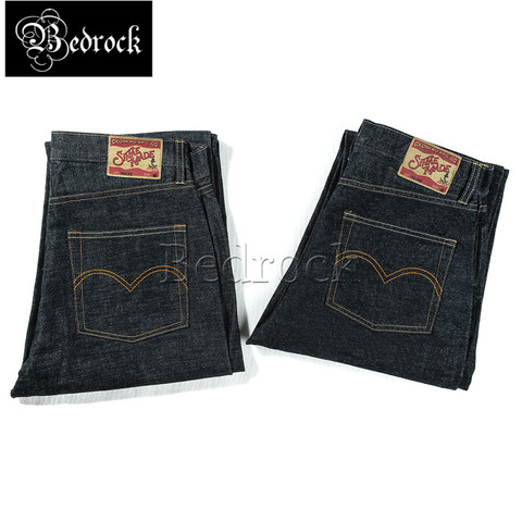 Pantalones vaqueros de mezclilla para hombre, jeans de mezclilla de línea roja de color primario pesado de 15oz, informales, de pierna recta para elevación de vaca, nuevos ► Foto 1/6