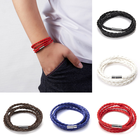 Pulseras de cuero multicapa para hombre y mujer, brazaletes trenzados hechos a mano con cuerda, para fiesta de cumpleaños, regalo de la suerte ► Foto 1/6