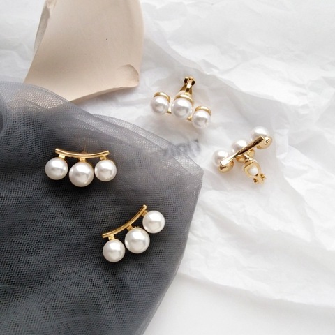 Pendientes con perno con perla de imitación para mujer, aretes pequeños con forma geométrica sencilla, joyería coreana ► Foto 1/6