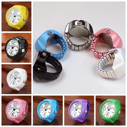 Vibrant Candy-reloj de números grandes, Mini reloj de anillo de dedo, banda elástica de cuarzo, reloj de anillo de dedo es redondo de acero ► Foto 1/6