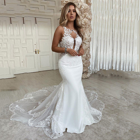 LORIE-Vestido de novia de sirena con cuello redondo, apliques de encaje, espalda abierta, 2022 ► Foto 1/6