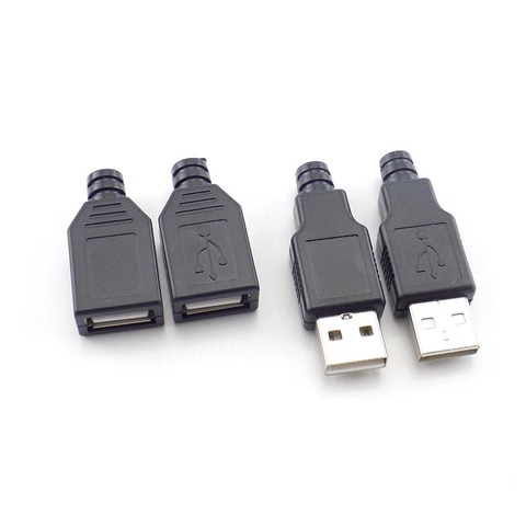 Conector USB tipo A macho hembra, 5V, 1,5a-2A, adaptador de 4 pines, soldadura con cubierta de plástico negro, enchufe de conector DIY ► Foto 1/5