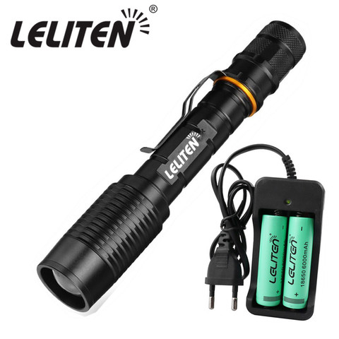 Zoomable antorchas 10000lm xml-T6 L2 linterna led linterna Zoom lámpara de iluminación de la luz de la bicicleta + 2x18650 batería + cargador + Clip ► Foto 1/6