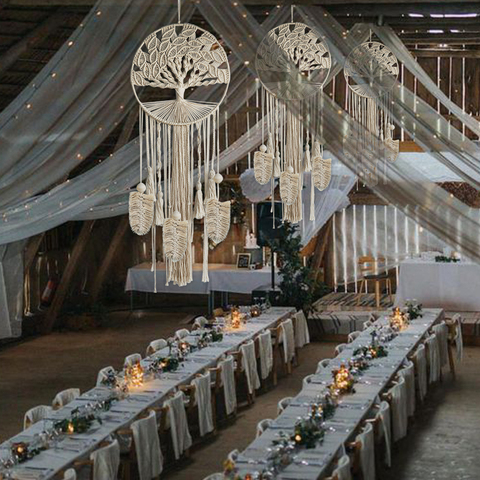 Atrapasueños de macramé de algodón con borlas, artesanía Bohemia, colgante de pared hecho a mano, decoración Bohemia para el hogar, decoración de boda ► Foto 1/6