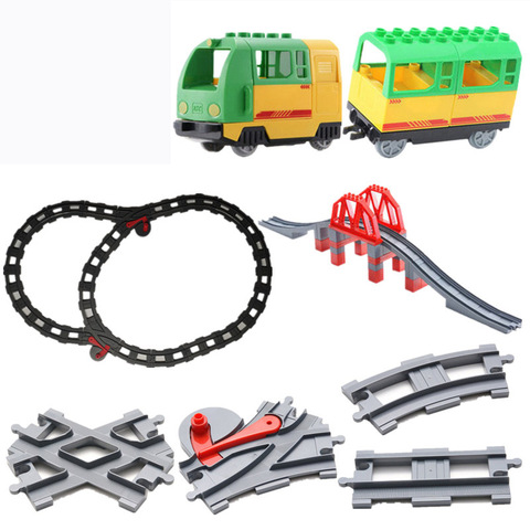 Juguetes de tren locomotor eléctrico para niños, grandes partículas, bloques de construcción, compartimiento, accesorios, Compatible, regalo de cumpleaños ► Foto 1/6