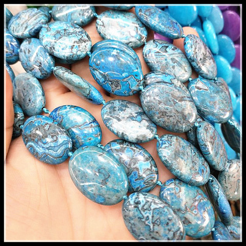 15 Uds. Piedra Natural azul jasperr tamaño de forma ovalada 18x25mm piedra semi preciosa venta al por mayor accesorios cuentas de moda ► Foto 1/6