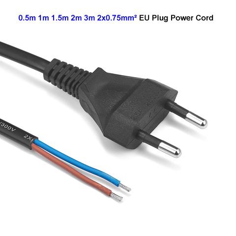 Cable de alimentación de enchufe europeo de 0,5 m, 1m, 1,5 m, 2m, 10 pies, Cable flexible, Cable europeo de alimentación, Cable de CA para Proyecto de lámpara de toma de extensión ► Foto 1/6