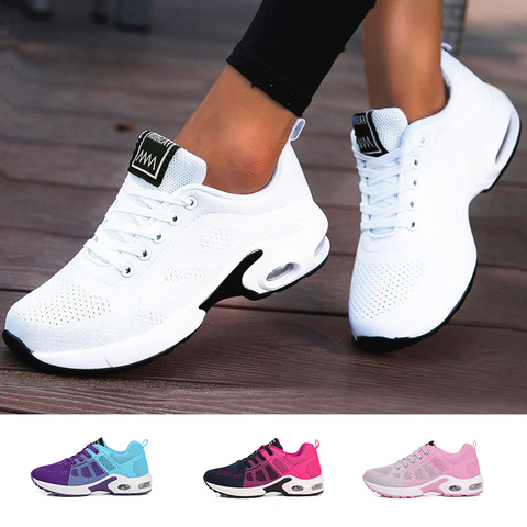 Zapatillas deportivas informales de malla para mujer, zapatos planos ligeros y suaves, calzado transpirable de talla grande, color rosa ► Foto 1/6