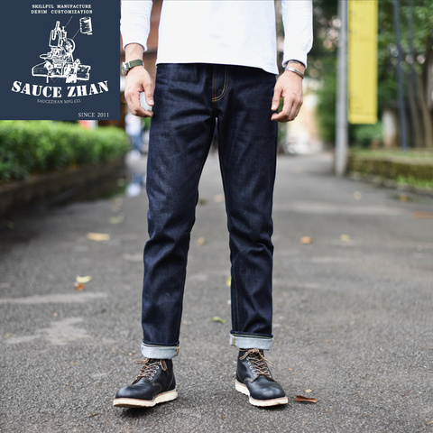 SauceZhan 310XX-HS-pantalones vaqueros para hombre, Vaqueros ceñidos de orillo, Vaqueros sin procesar, Vaqueros Indigo, pantalones vaqueros ajustados para hombre, envío gratis ► Foto 1/5