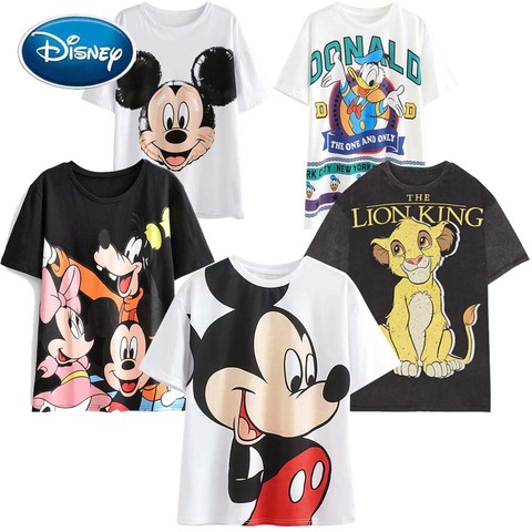 Camiseta de manga corta con estampado de Mickey Mouse, Pato Donald, El Rey León, SIMBA, cuello redondo ► Foto 1/6