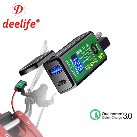 Deelife-cargador USB para motocicleta, dispositivo con voltímetro, toma Sae, resistente al agua, Puerto tipo C, carga USB PD ► Foto 1/6