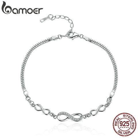 BAMOER-pulsera de plata de primera ley con forma de cadena para mujer, brazalete, plata esterlina 925, amor infinito, ajustable, SCB037 ► Foto 1/6