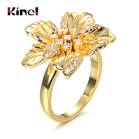 Kinel-Anillo de boda bohemio para novia, joyería de moda de Dubái, Mosaico dorado, flor de cristal de circón, joyería de compromiso para fiesta, venta al por mayor ► Foto 1/6