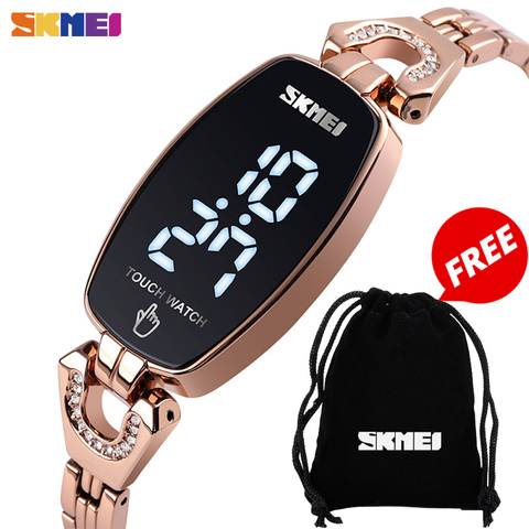 SKMEI-relojes táctiles LED para mujer, pulsera Digital fina con diamantes de moda, correa de acero inoxidable, resistente al agua, 1588 ► Foto 1/6