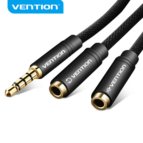 Vención de La divisor de Audio de extensión de auricular Cable Jack de Cable de 3,5mm macho a 2 hembra micrófono Y para el teléfono PC portátil Cable AUX ► Foto 1/6