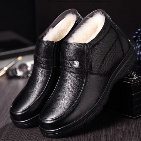 Botas de invierno de piel auténtica para hombre, zapatos informales de lana con cremallera lateral, color blanco, oveja, botas de piel calientes ► Foto 1/5