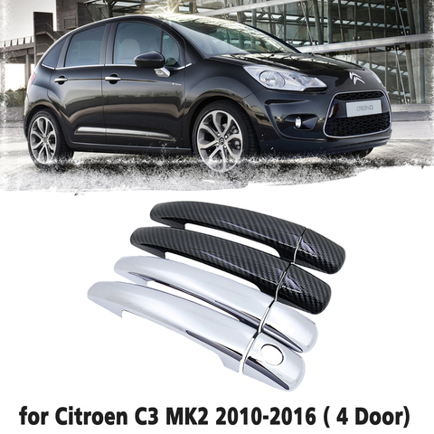 Manija de fibra de carbono negra para coche, cubierta de manijas de puerta cromadas ABS para Citroen C3 Mk2 2010 ~ 2016, accesorios de coche, estilo 2011 ► Foto 1/6