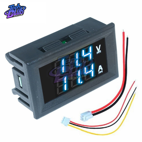 Mini voltímetro Digital DC 0- 100V, Panel 10A, amperios, medidor de corriente de voltaje, Detector, pantalla LED, coche rojo automático, azul y verde ► Foto 1/6