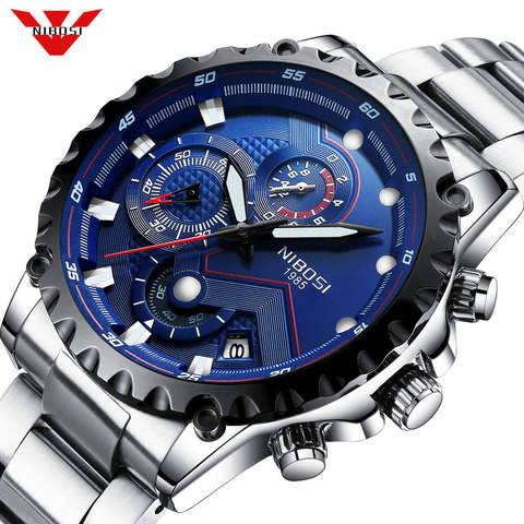 Reloj NIBOSI para hombre reloj de pulsera de cuarzo militar de moda para hombre reloj deportivo de esfera grande ► Foto 1/6