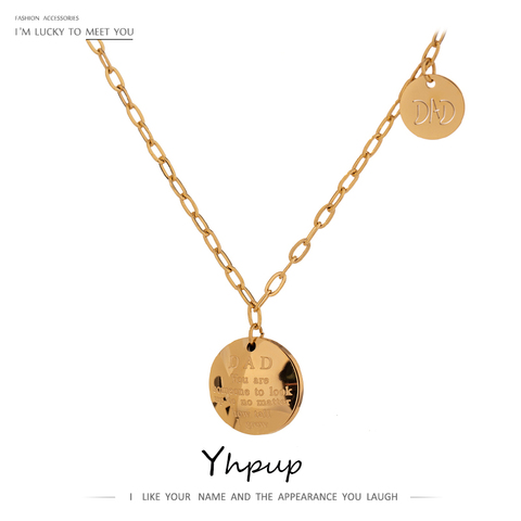 Yhpup-gargantilla de cadena de acero inoxidable 2022, collar con colgante de Metal redondo a la moda, joyería chapada en 18 K para mujer ► Foto 1/6