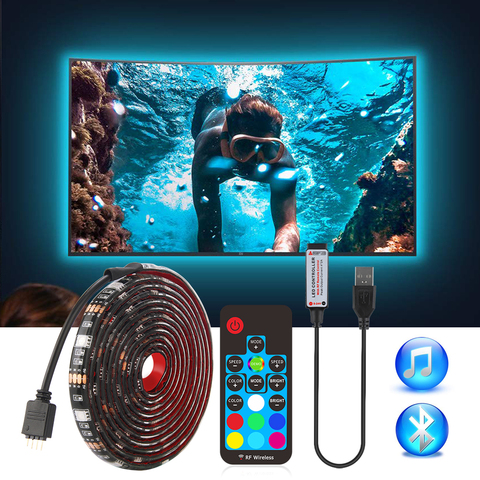 Tira de LED USB 5050 RGB Kit de iluminación de fondo de TV cortable con IR RF música Bluetooth RGB Controlador LED, 0,5 M/1M/2M Set ► Foto 1/6