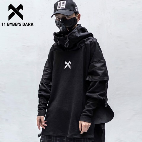 11 BYBB'S, ropa informal japonesa oscura para hombre, sudaderas con capucha Hip Hop bordada, jersey de retazos, dos partes oscuras falsas, Tops, sudaderas con capucha Techwear ► Foto 1/6