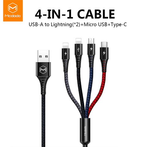 Cable USB Mcdodo 4 en 1 para Micro USB tipo C Cable cargador para iPhone Xs Max XR X 8 7Huawei 3 en 1 Cable de datos de carga rápida USB C ► Foto 1/6