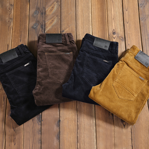 2022 nuevo Otoño de los hombres de pana gruesa pantalones elásticos estilo clásico caqui Pantalones Slim Hombre ropa de marca ► Foto 1/6