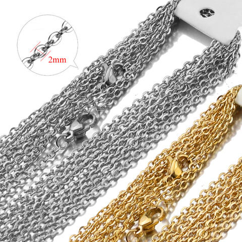 Cadena cubana de 50cm de ancho y 2mm de acero inoxidable, Collar chapado en oro para manualidades, joyería hecha a mano, 10 Uds. ► Foto 1/6