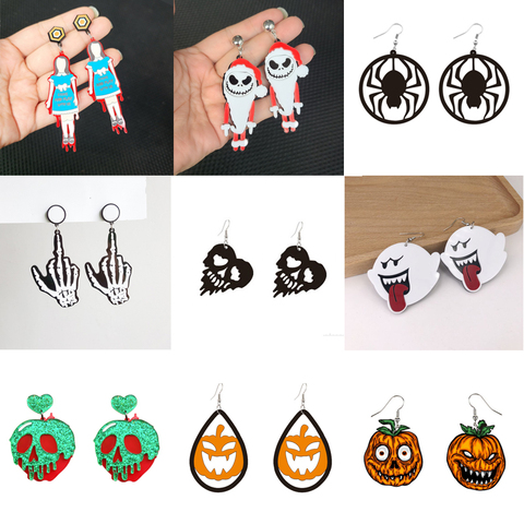 Donarsei Halloween sangrando Sadako cráneo calabaza acrílico pendientes mujer Halloween Cosplay traje esqueleto espeluznante gota pendiente ► Foto 1/6