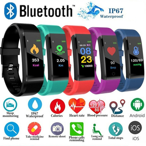 Reloj inteligente deportivo con Bluetooth para hombre, pulsera inteligente resistente al agua con control del ritmo cardíaco y Contador de pasos, 115 Plus ► Foto 1/6