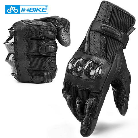 INBIKE los hombres y las mujeres guantes de la motocicleta de cuero genuino Motocross guantes pantalla táctil deporte bicicleta ciclismo MTB guantes de moto ► Foto 1/6