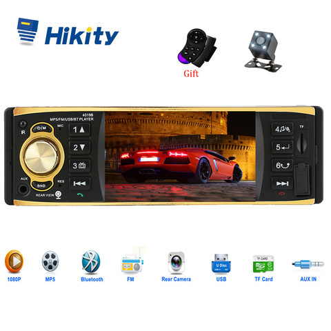 Hikity 1 Din coche Radio 4019B estéreo de Audio AUX. USB FM Radio Bluetooth estación MP3 jugador con retrovisor cámara remota control ► Foto 1/6