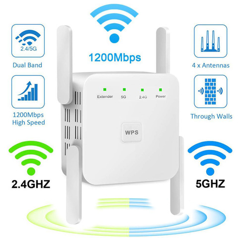 Extensor de repetidor WiFi de rango de enrutador 5G, amplificador de Wi-Fi 802.11N inalámbrico, 2,4G/5Ghz, señal de red larga de 1200/300Mbps ► Foto 1/6