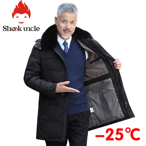 Abrigo de invierno con capucha para hombre, abrigo informal cálido con Cuello de piel de alta calidad, chaqueta gruesa y larga ► Foto 1/6