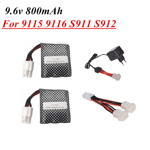 Batería de iones de litio de 9,6 V y 800mAh para coche de control remoto S911, 912, 9115, 9116, 9120, piezas de camión monstruo, 9,6 v, 16500, 15C, juego de cargador de batería ► Foto 1/5