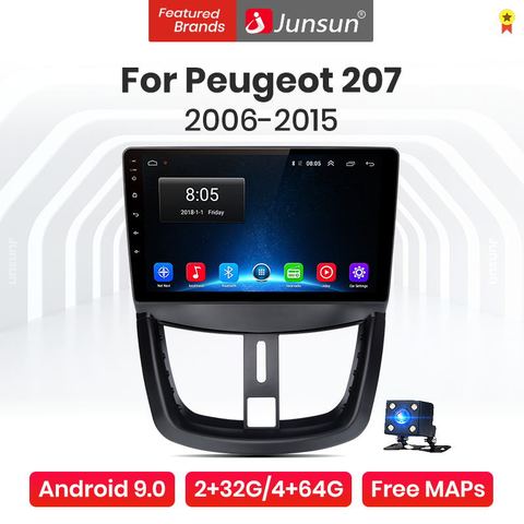 Junsun-Reproductor multimedia V1 Pro para coche Peugeot, pantalla de automóvil con navegación GPS y radio, 4G+64G, android 9.0, sin 2 din, Peugeot 207 2006-2015 ► Foto 1/6